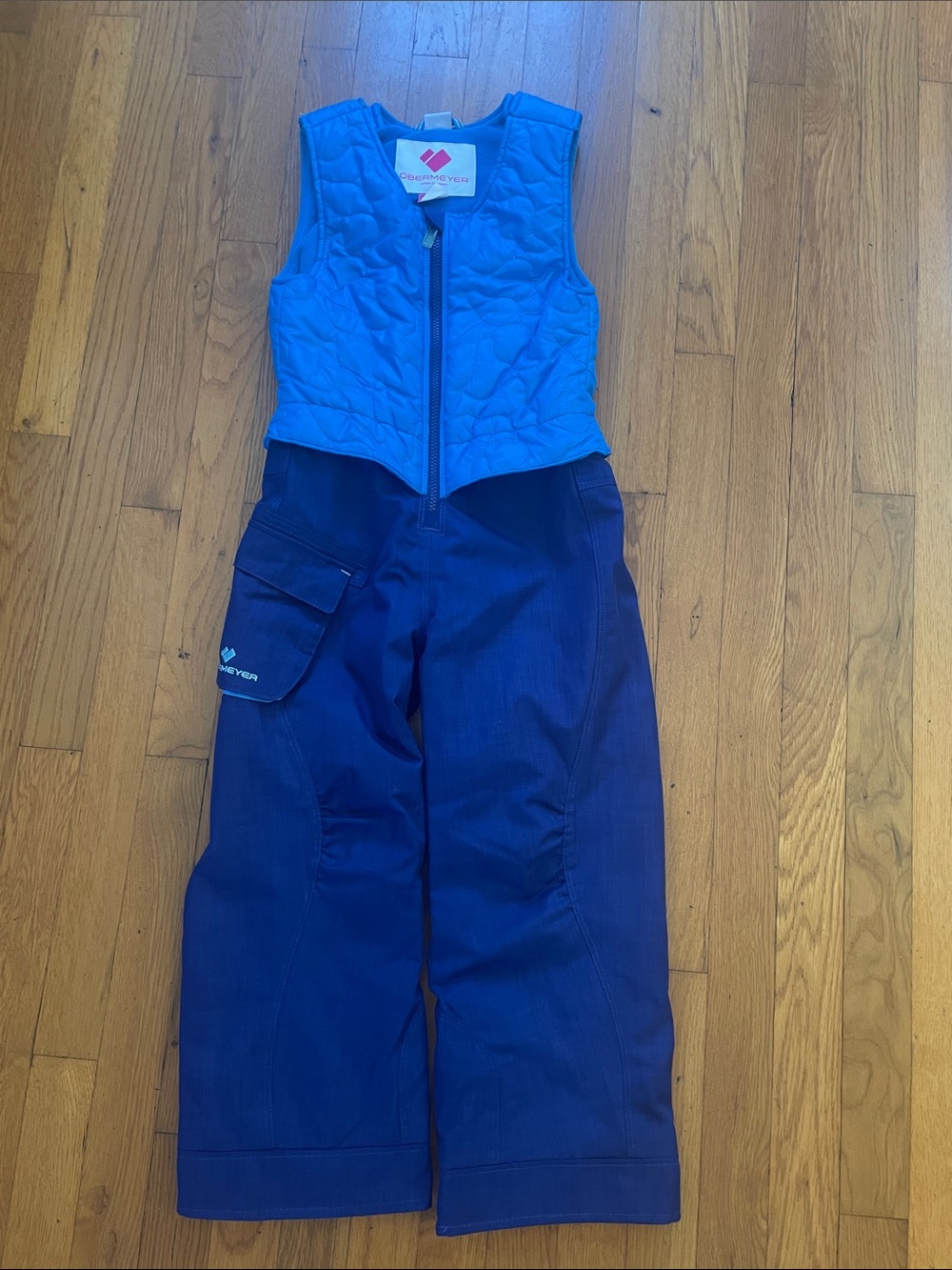 Obermeyer Bright Blue Quilted Top Navy Snow Ski Bib Overalls size 6